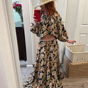 THE GREAT. Magpie Floral Silk Crop Top & Maxi Skirt Set